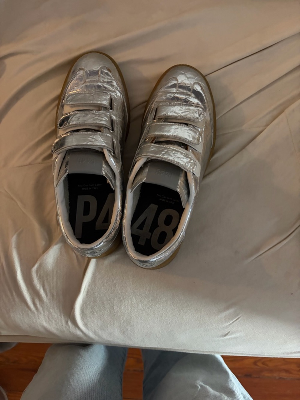 Metallic Silver Women's Velcro Strap Sneakers